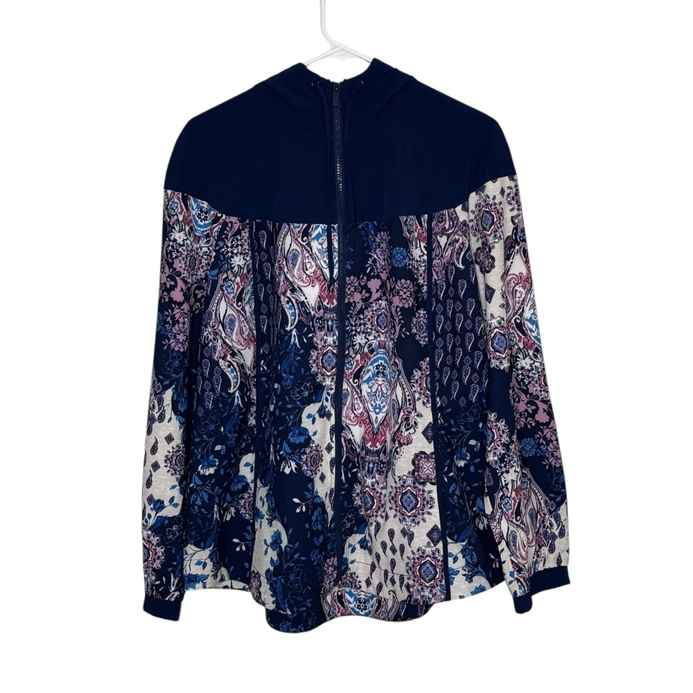 Chicos Zenergy 3 (Reg 16) Blue/Pink Print Polyester/Spandex Zip Up Hooded Jacket